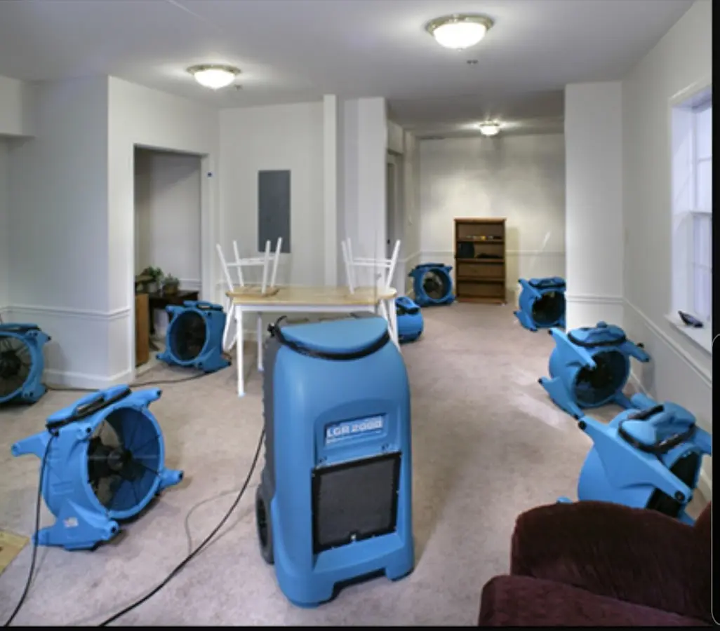 Air movers and dehumidifier setup for Water Damage Restoration in Bellefonte